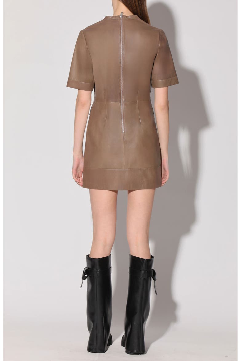 Harlynn Short Sleeve Leather Sheath Dress, Alternate, color, SAND