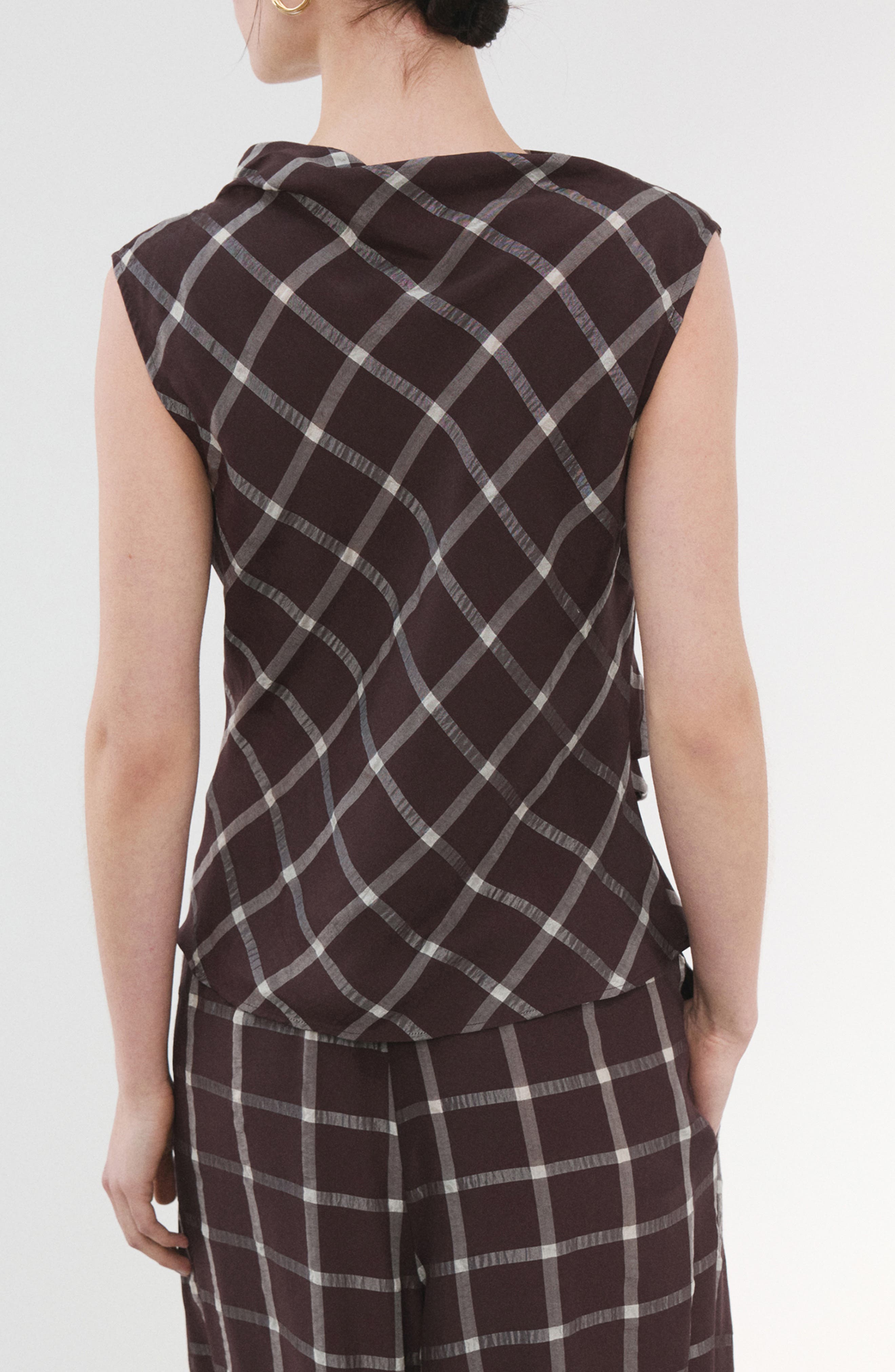 MANGO Check Cap Sleeve Top (Women) | Nordstromrack