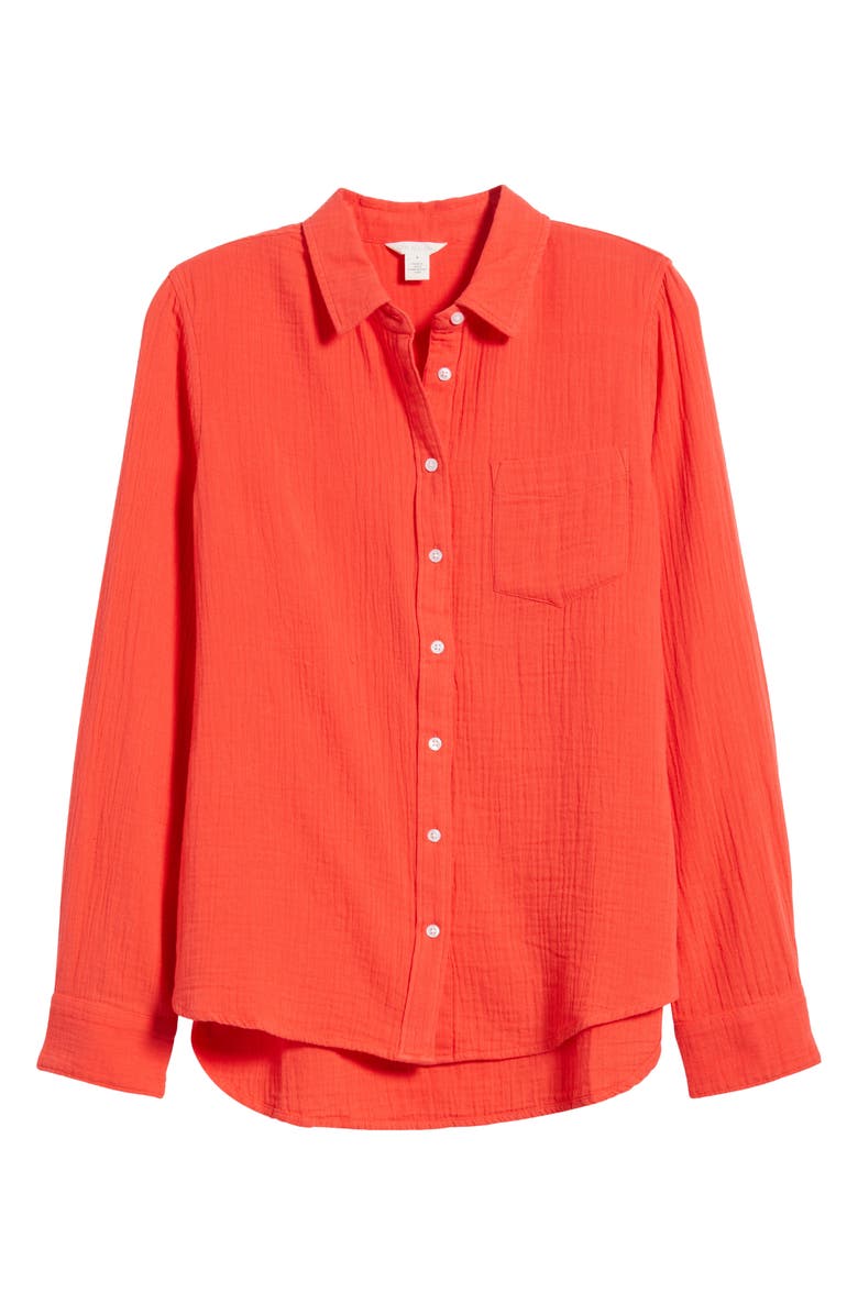 Caslon<sup
®</sup
 Casual Gauze Button-Up Shirt, Alternate, color, Red Bittersweet