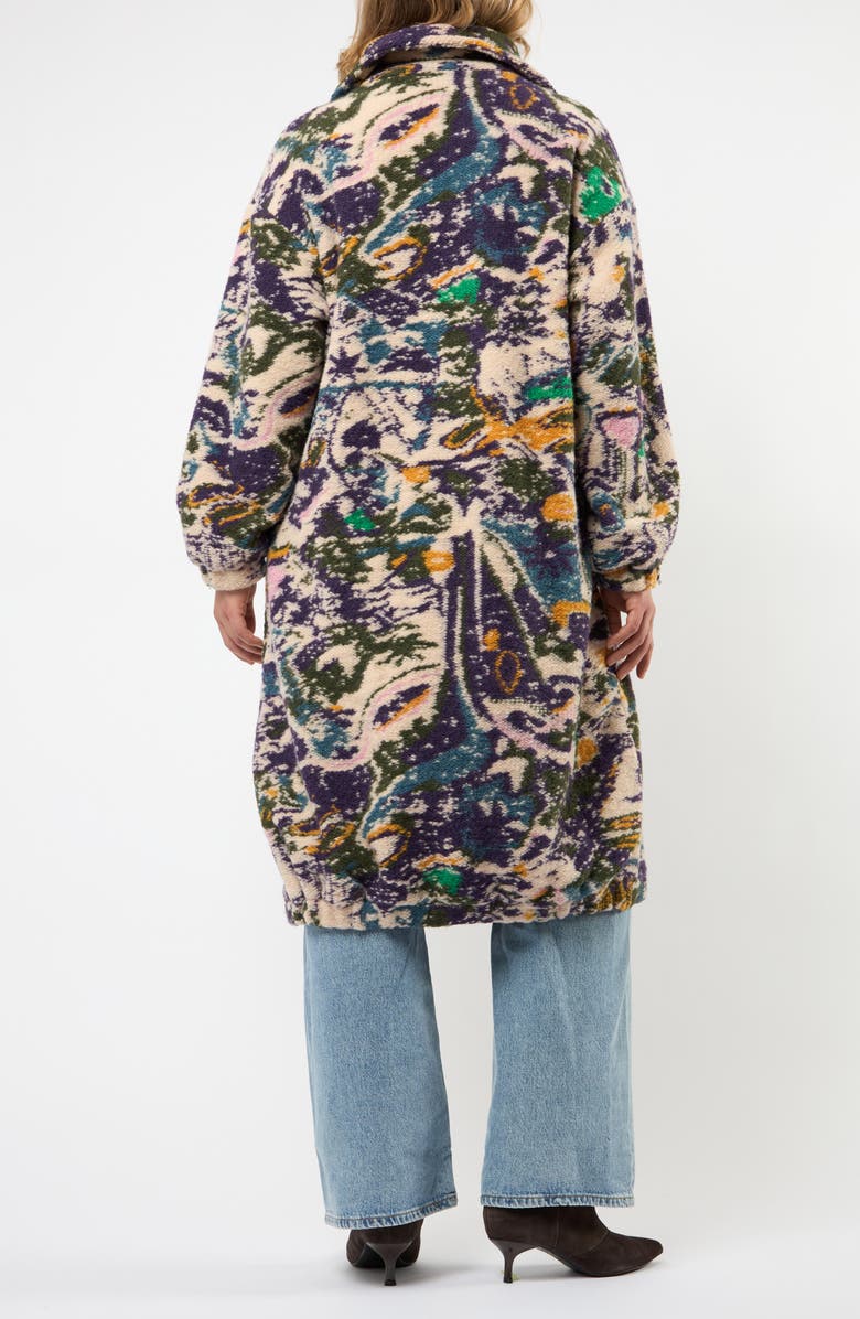 Viens Avec Moi The Aurora Abstract Print Wool Blend Coat, Alternate, color, Purple