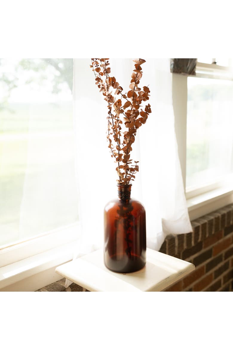 Wrapped Neck Vase Amber Glass & Metal, Alternate, color, Brown