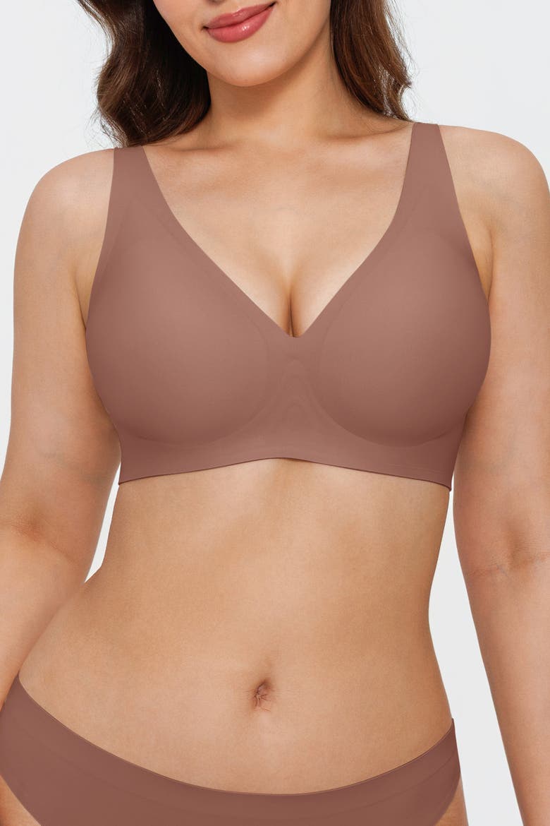 Seamless Wireless Jelly Minimizer Everydaywear Bra, Alternate, color, Mocha Brown