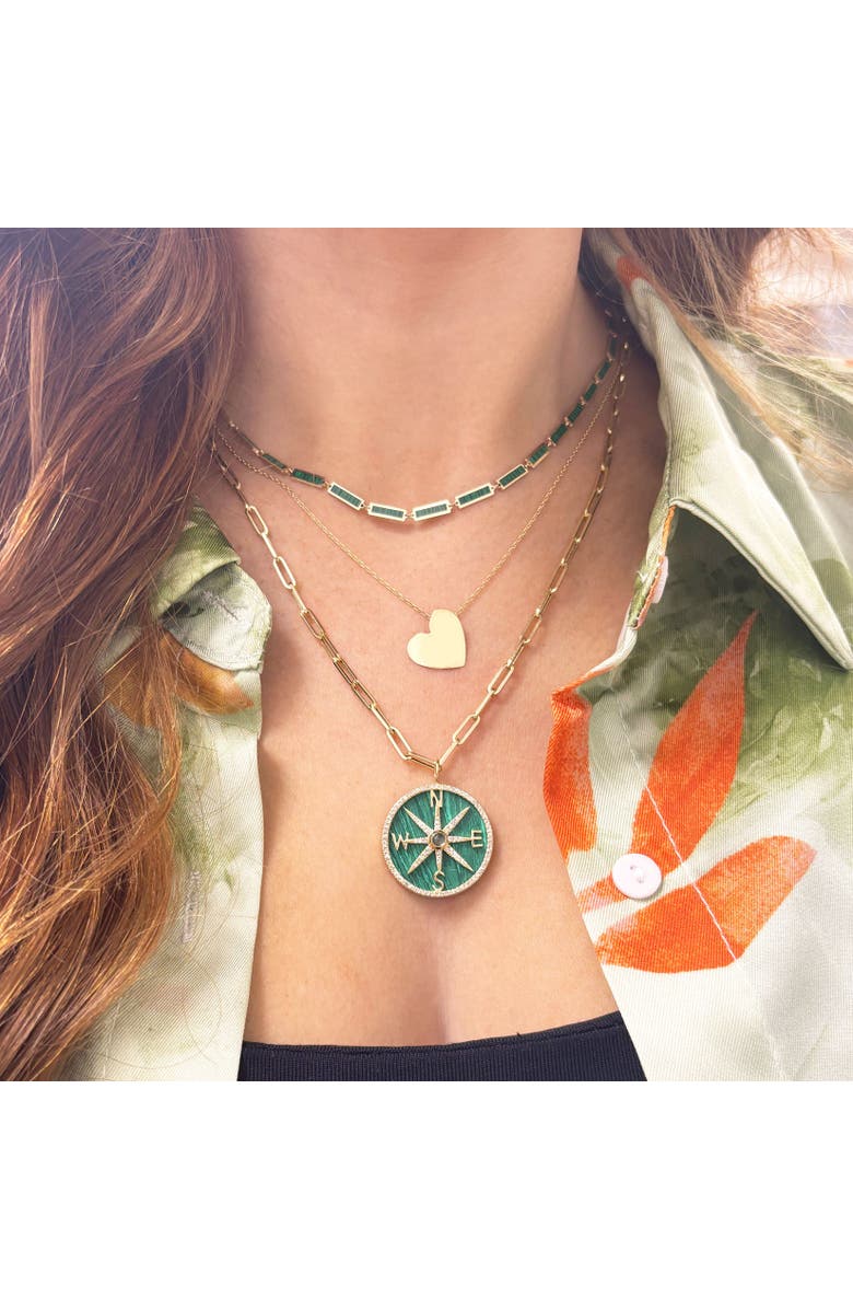 The Lovery Fine Jewelry Malachite and Diamond Halo Compass Charm, Alternate, color, Malachite