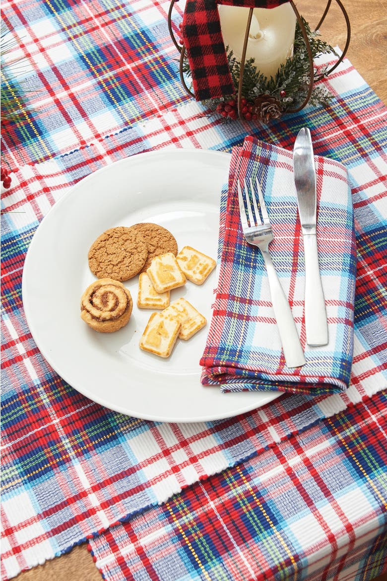 Morris Plaid Red And Green Woven Placemats Set of 6 Rustic Lodge, 13" x 19", Alternate, color, Green