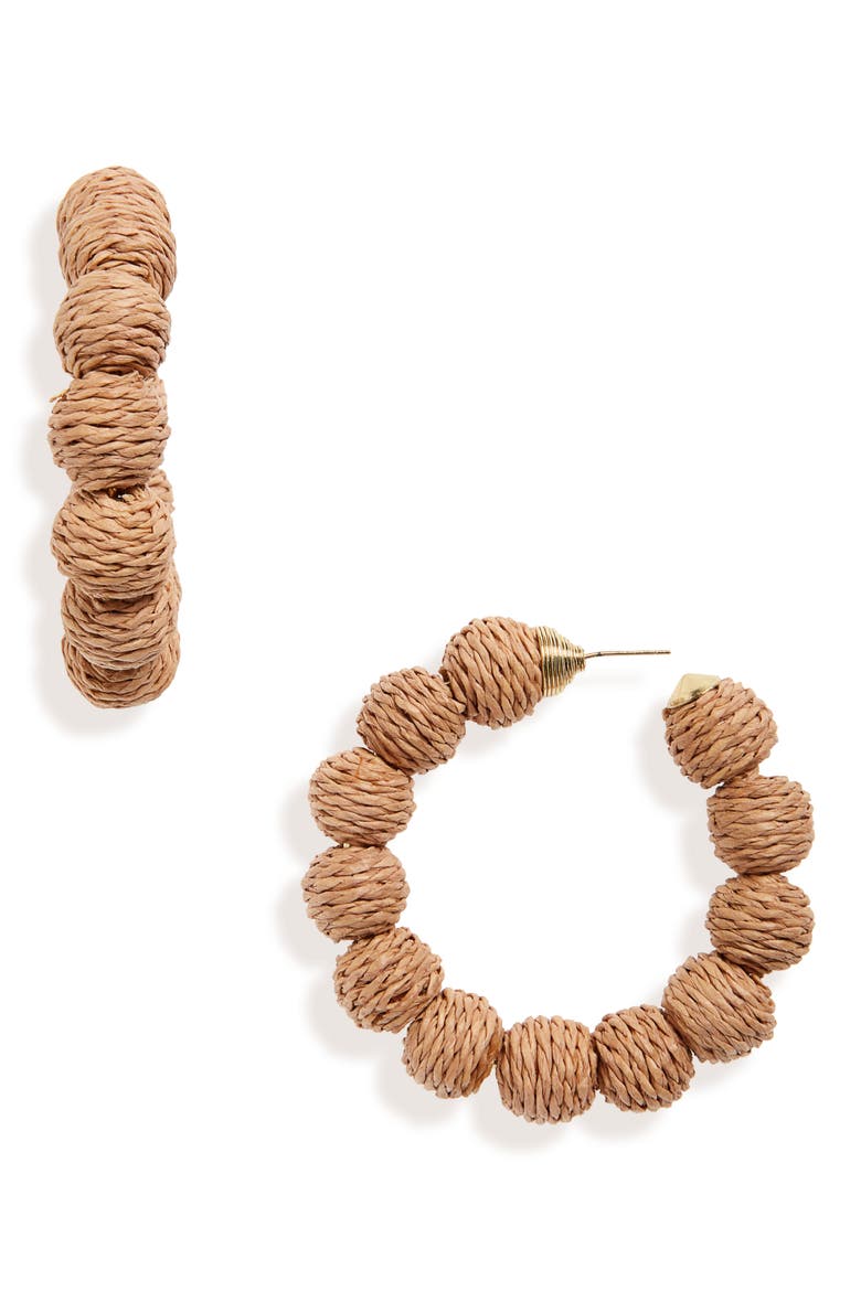 Woven Bead Hoop Earrings, Main, color, NATURAL