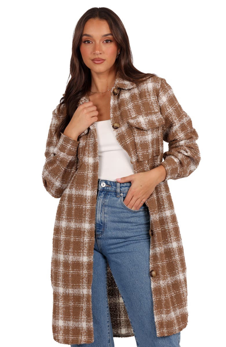 Petal & Pup Dion Plaid Longline Shacket, Alternate, color, Tan/ White