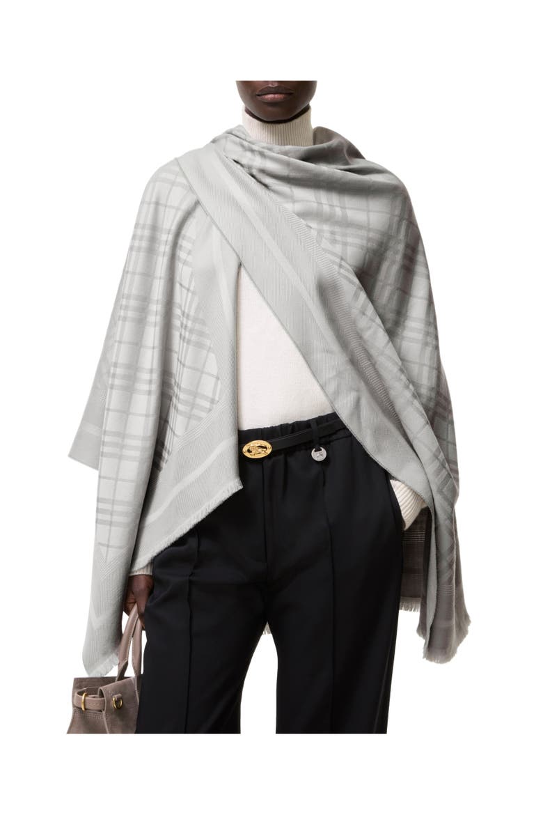 Check Wool Cashmere Cape, Alternate, color, Pigeon grey
