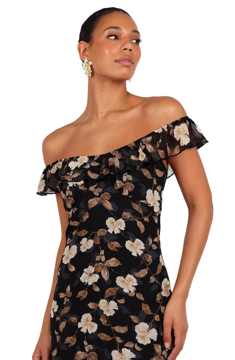 Petal & Pup Irelynn Ruffle Convertible Floral Maxi Dress, Alternate, color, Black Floral