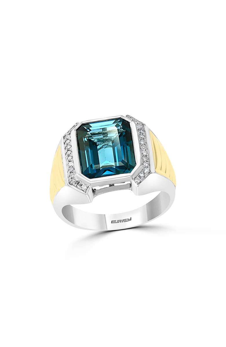 EFFY Men's Diamond & London Blue Topaz Two-Tone Signet Ring, Main, color, 
