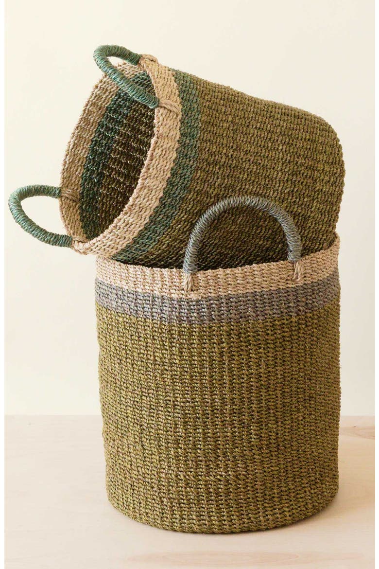 Cylinder Floor Basket with Handles, Set of 2, Alternate, color, Olive