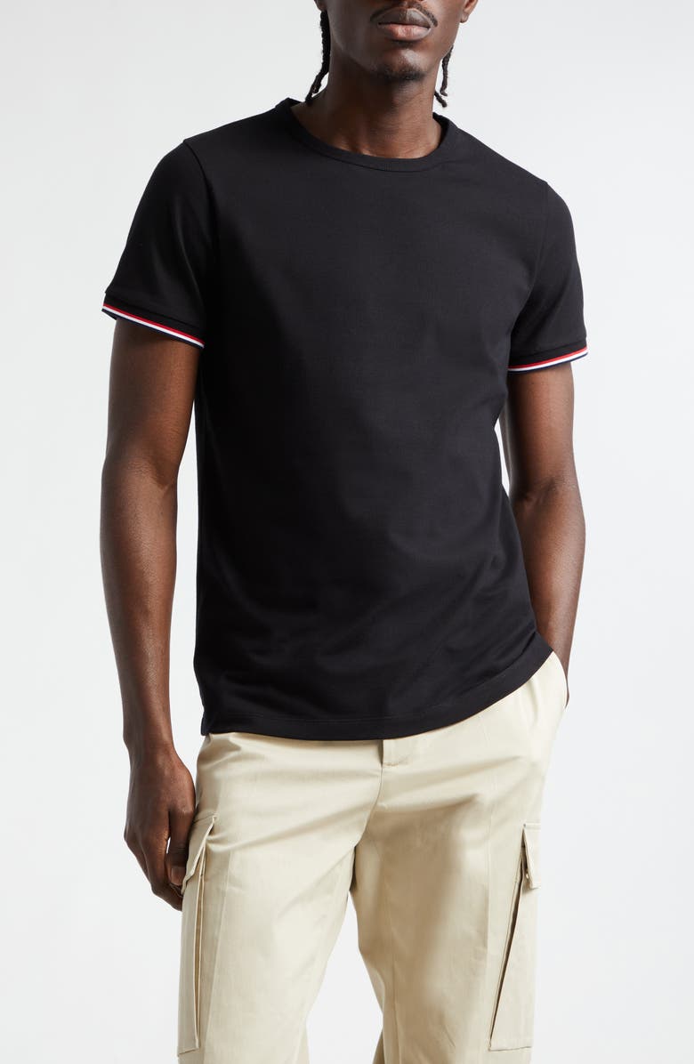 Moncler Tipped Cotton Stretch Jersey T-Shirt, Main, color, 