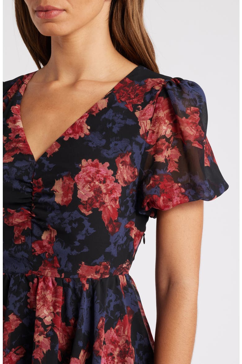 Floral Tiered Chiffon Dress, Alternate, color, BLACK- PINK CANVASED BLOOMS