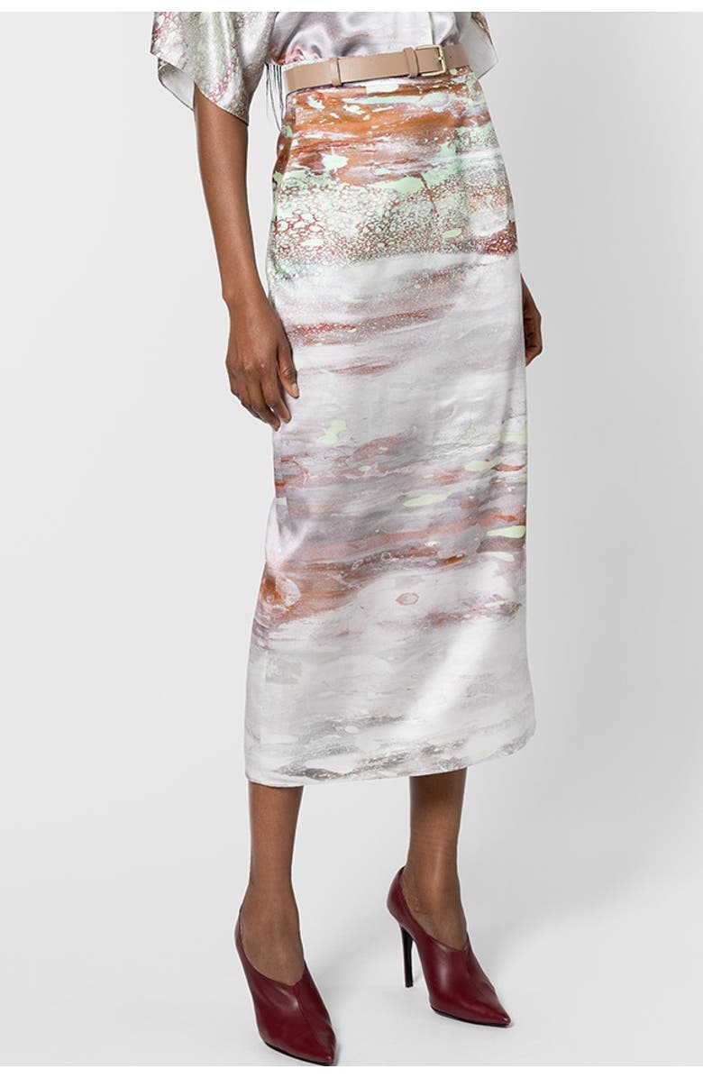Roksanda Irma High Waisted Printed Skirt, Main, color, Brush Mint / Cinnamon / White