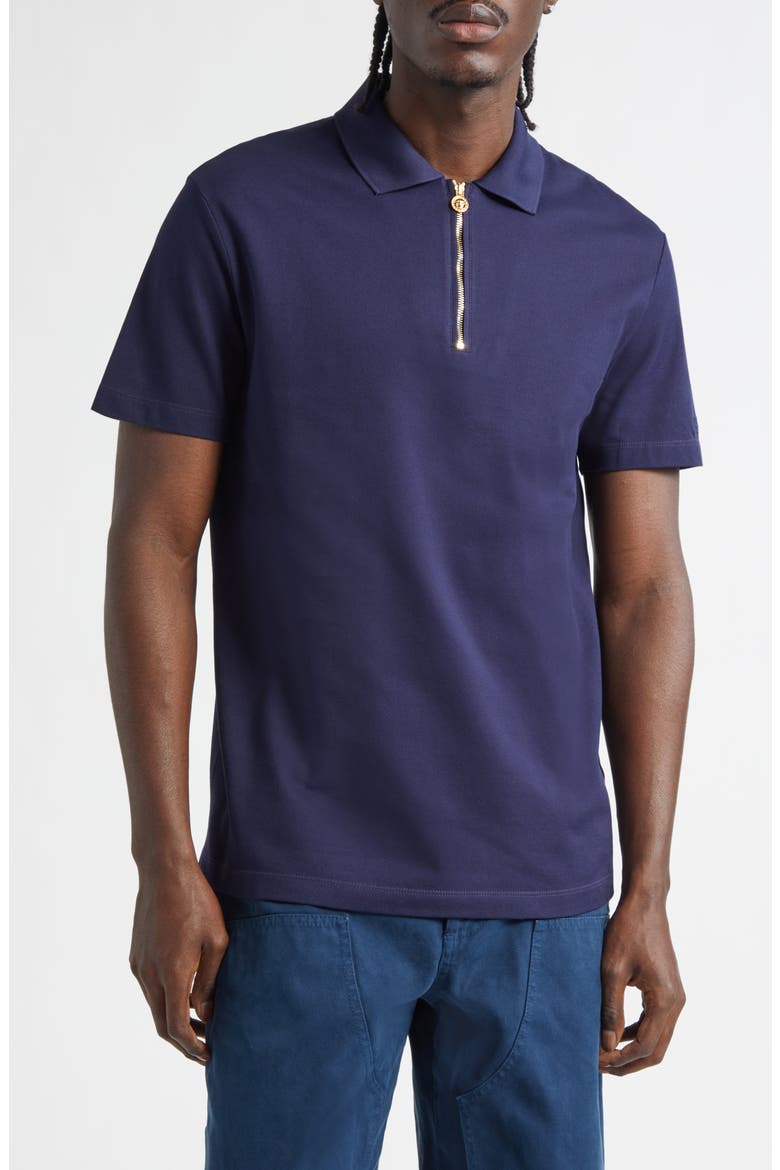 Half Zip Cotton Piqué Polo, Main, color, NAVY BLUE