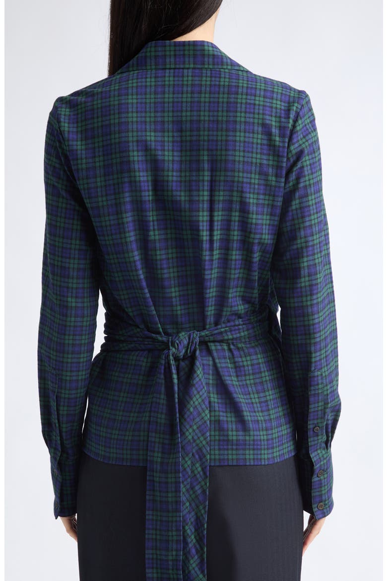 Cadea Check Cotton Flannel Wrap Shirt, Alternate, color, GREEN
