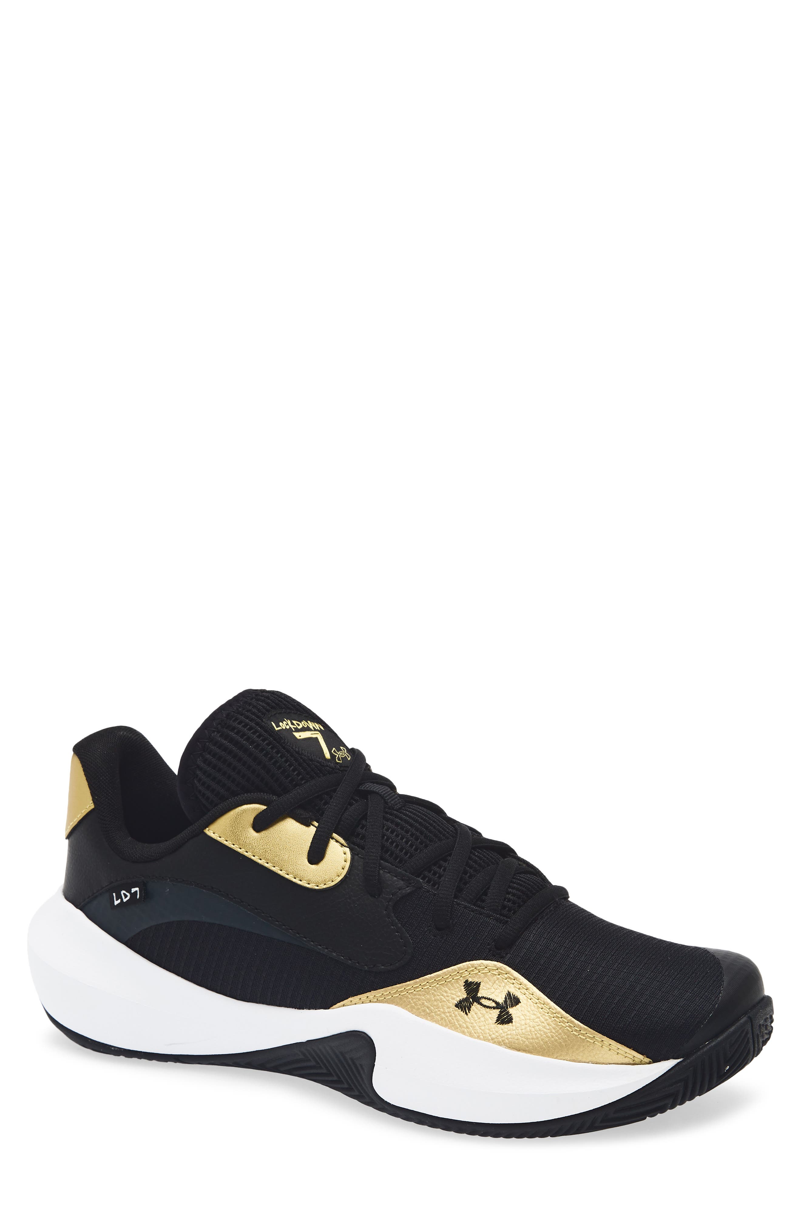 Under Armour Gender Inclusive Lockdown 7 Low Basketball Shoe, Main, color, Black
