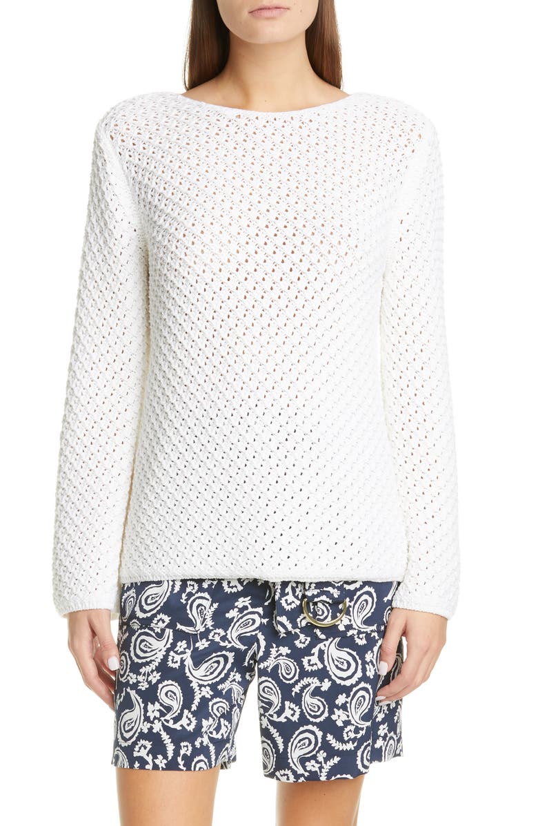 St. John Collection Bell Sleeve Basketweave Knit Sweater, Main, color, 