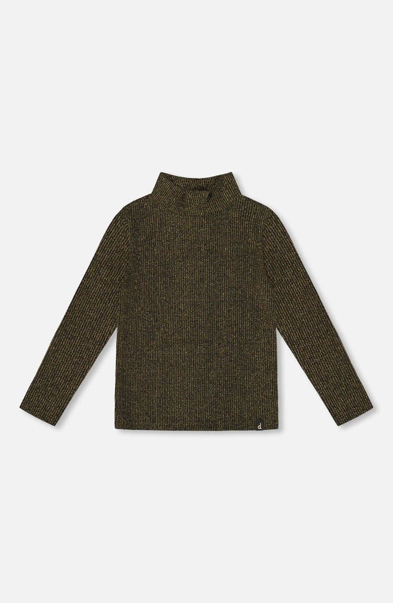 Deux par Deux Shiny Rib Mock Neck Top, Main, color, Black And Gold