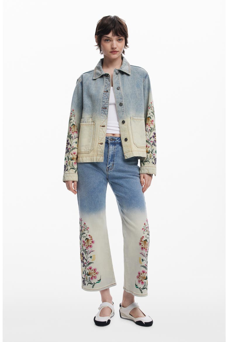 Floral Embroidery Ombré Denim Jacket, Alternate, color, LIGHT BLUE