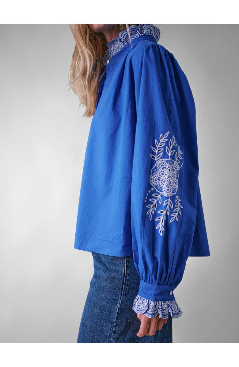 Cape Cove Jewel Trim Cotton Carla Blouse, Alternate, color, Cobalt Blue