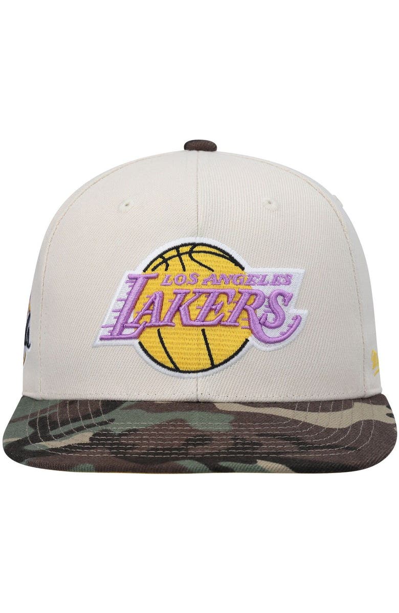 Mitchell & Ness Men's Mitchell & Ness Cream Los Angeles Lakers Hardwood Classics 2010 NBA Finals Patch Off White Camo Fitted Hat, Alternate, color, Cream