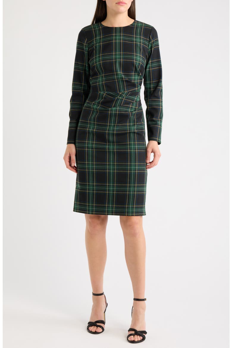 Side Drape Long Sleeve Dress, Main, color, WINTER PINE BARK