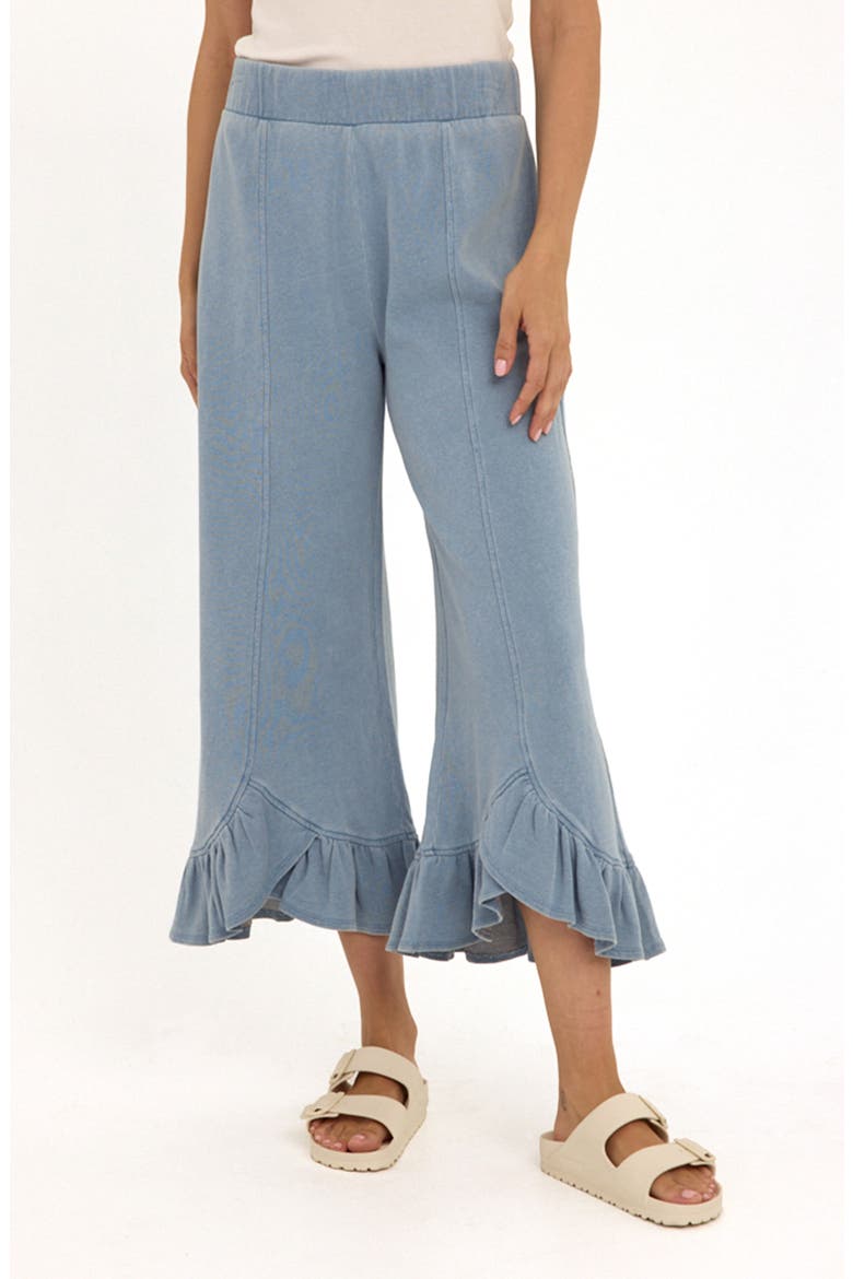Akela Organic Cotton Terry Cloth Ruffle Hem Pants, Main, color, LIGHT WASH