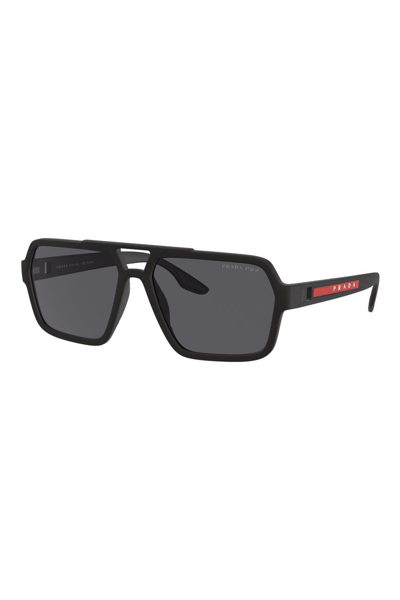 PRADA SPORT 59mm Rectangle Sunglasses, Alternate, color, BLACK/ DARK GREY