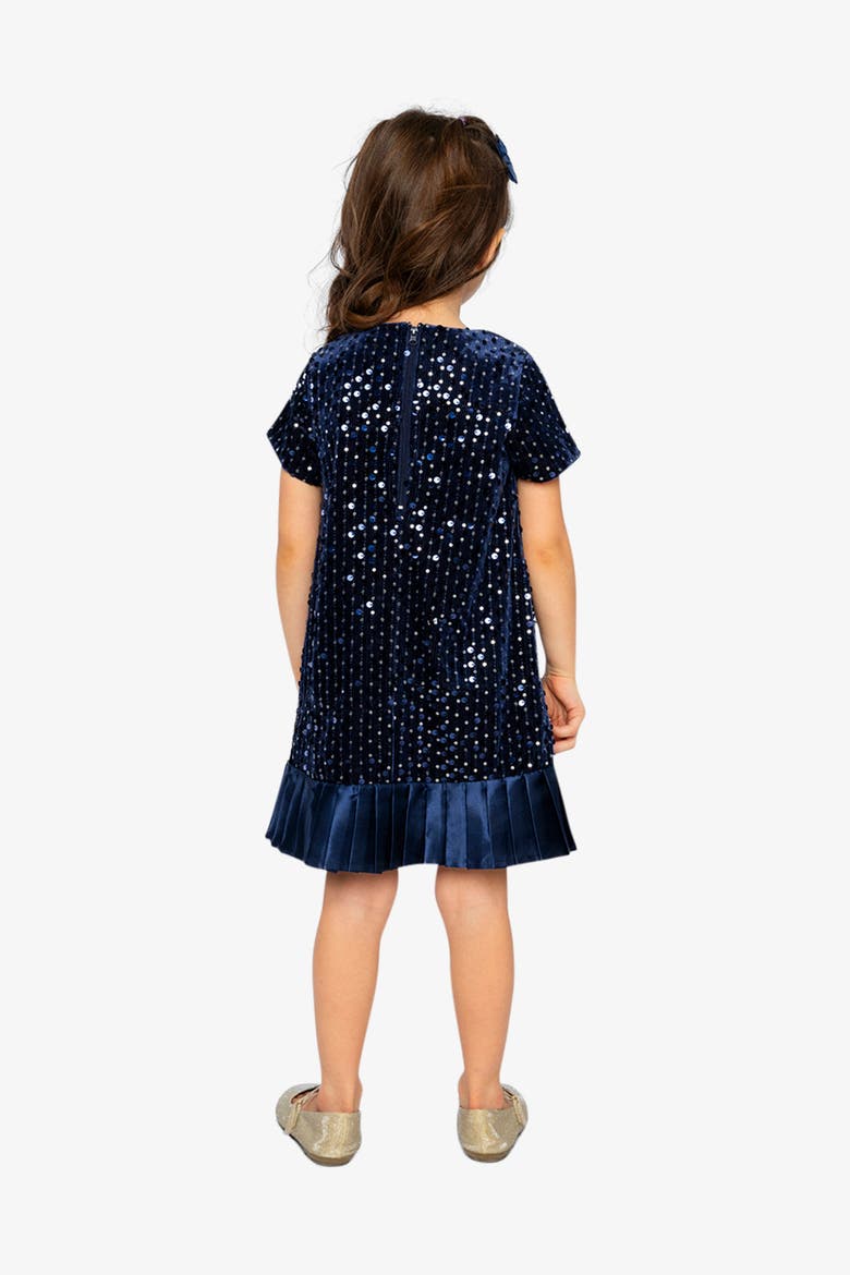 Sparkle Velour Short Sleeve A-Line Dress, Alternate, color, Dark Blue
