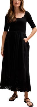 LILY AND LIONEL Sydney Short Sleeve Jersey Bodice Embroidered Midi Dress