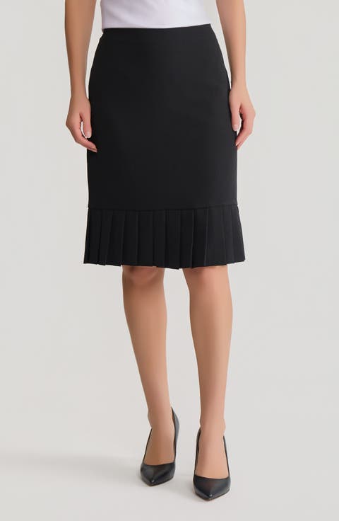 Pleated Hem Pencil Skirt
