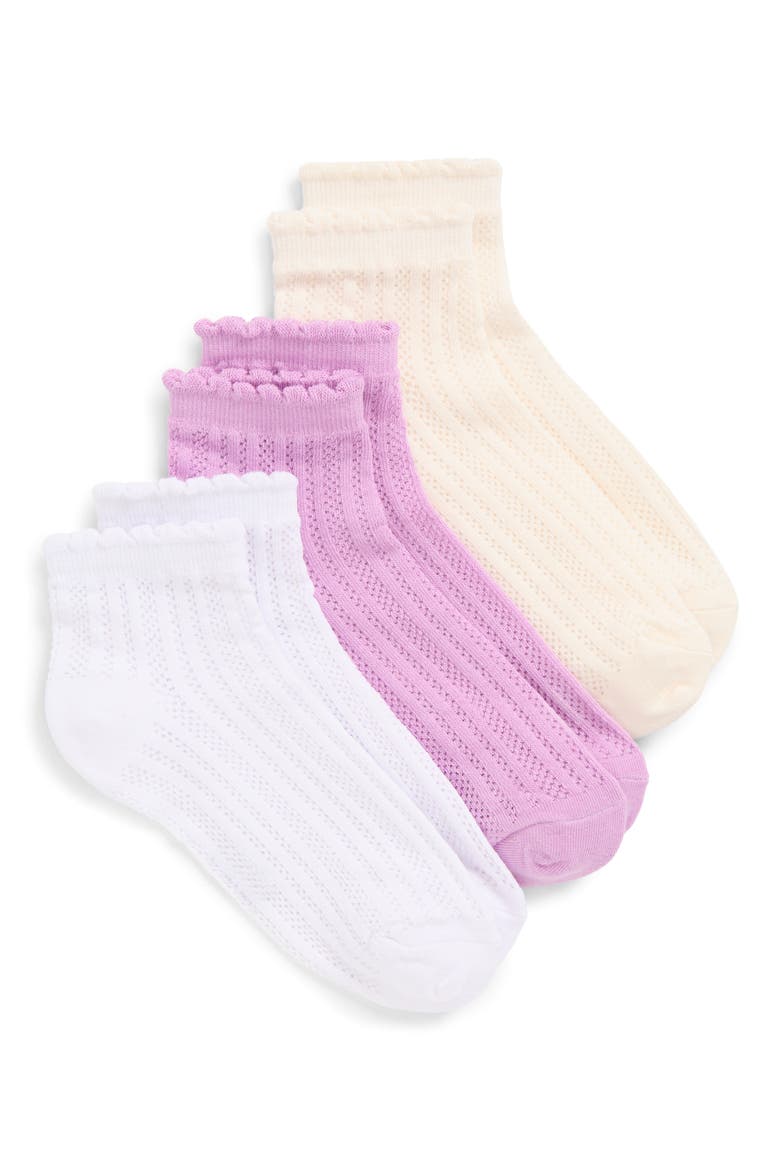 Lace Knit 3-Pack Ankle Socks, Main, color, LILAC HAZE