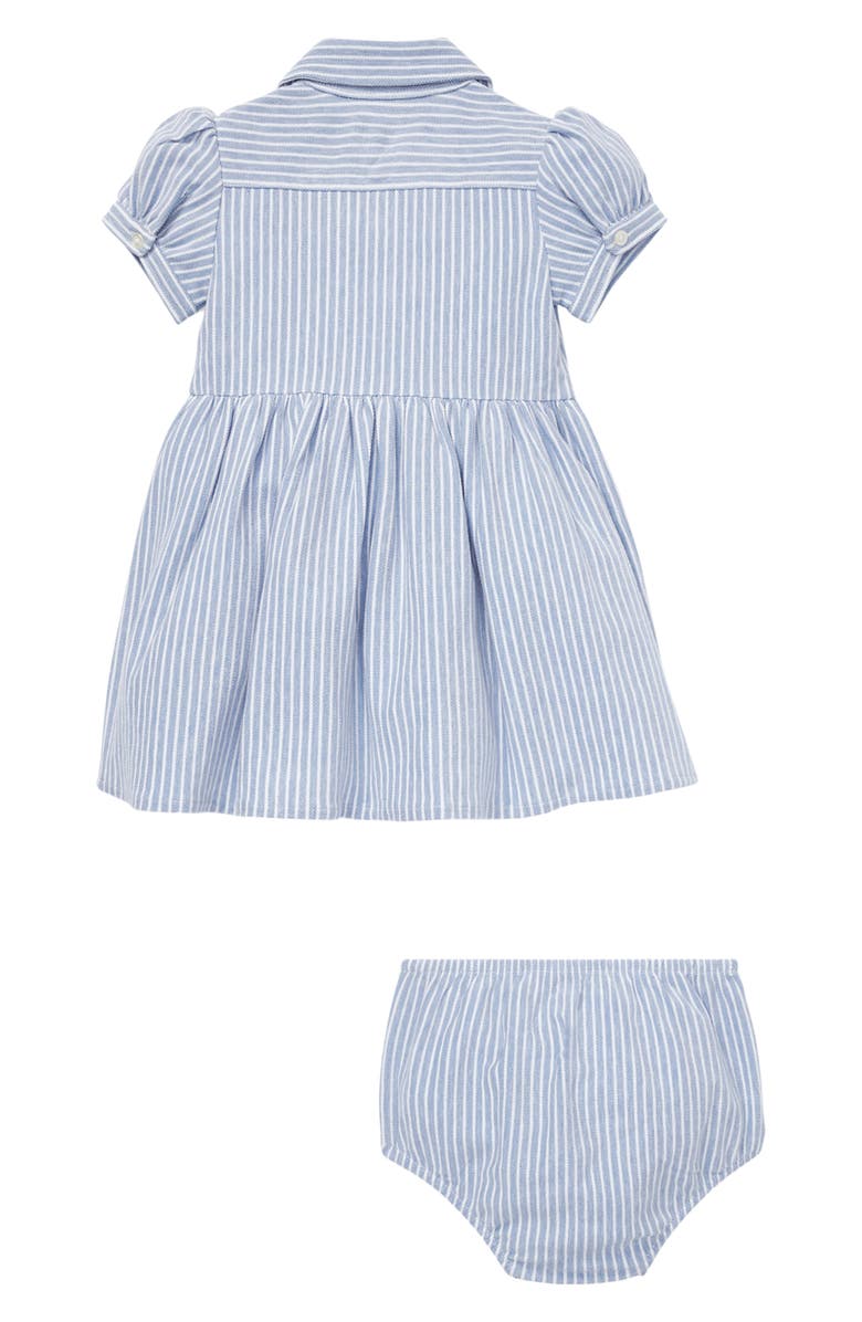 Ralph Lauren Oxford Stripe Piqué Dress & Bloomers, Alternate, color, Harbor Island Blue/ White