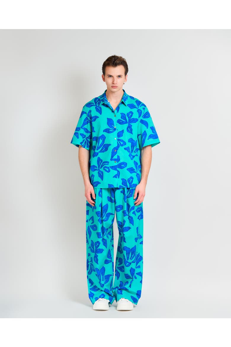 "Tropical Bliss" Wide-Leg Palazzo Pants, Main, color, Ocean Blue
