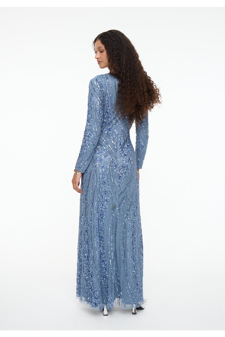 Modest Embellished Sequin Beaded Dress Maxi With Elegant design, Alternate, color, POWDER BLUE
