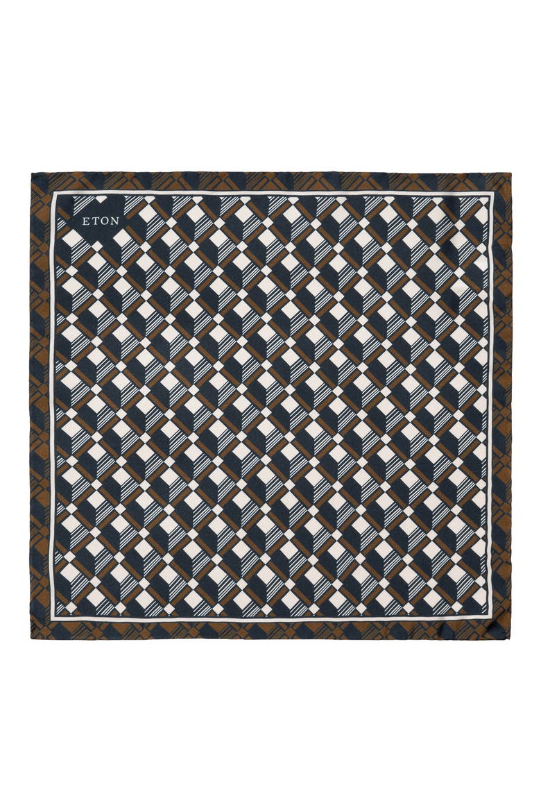 Geometric Print Silk Twill Pocket Square, Alternate, color, NAVY