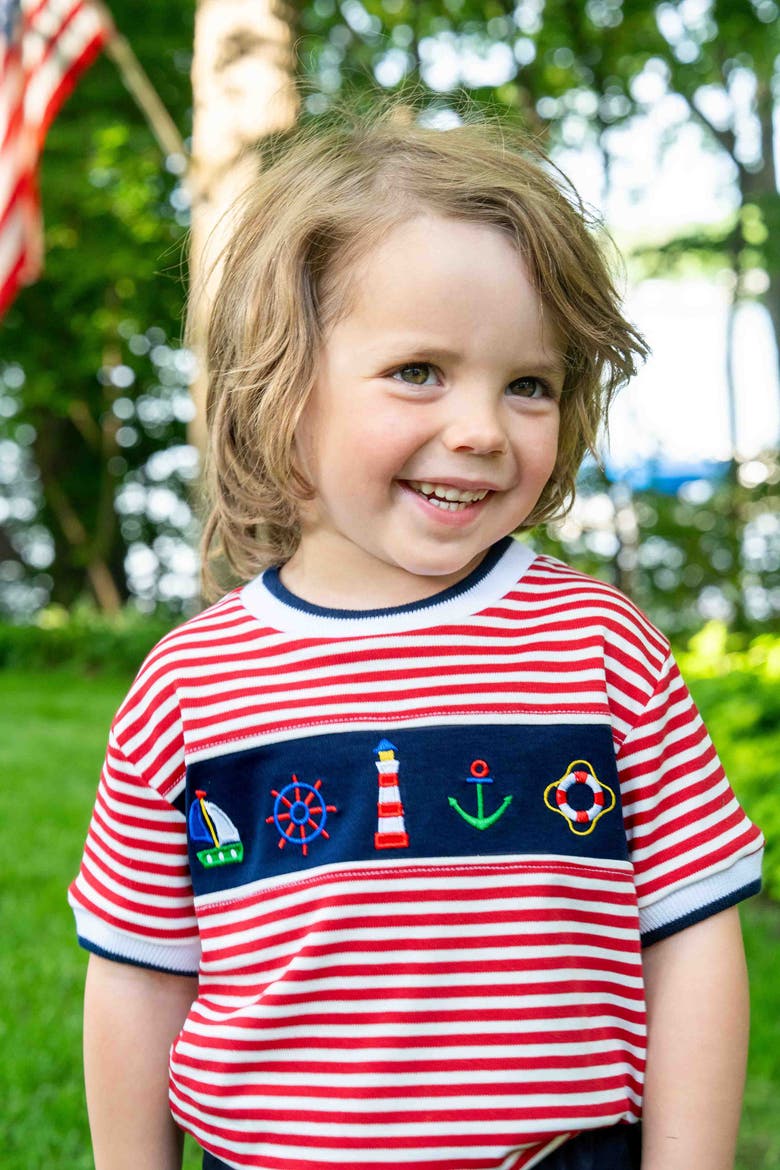 Knit Short Set With Nautical Applique, Alternate, color, Red/Navy