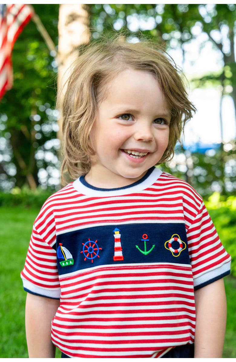 Florence Eiseman Knit Short Set With Nautical Applique, Alternate, color, Red/Navy