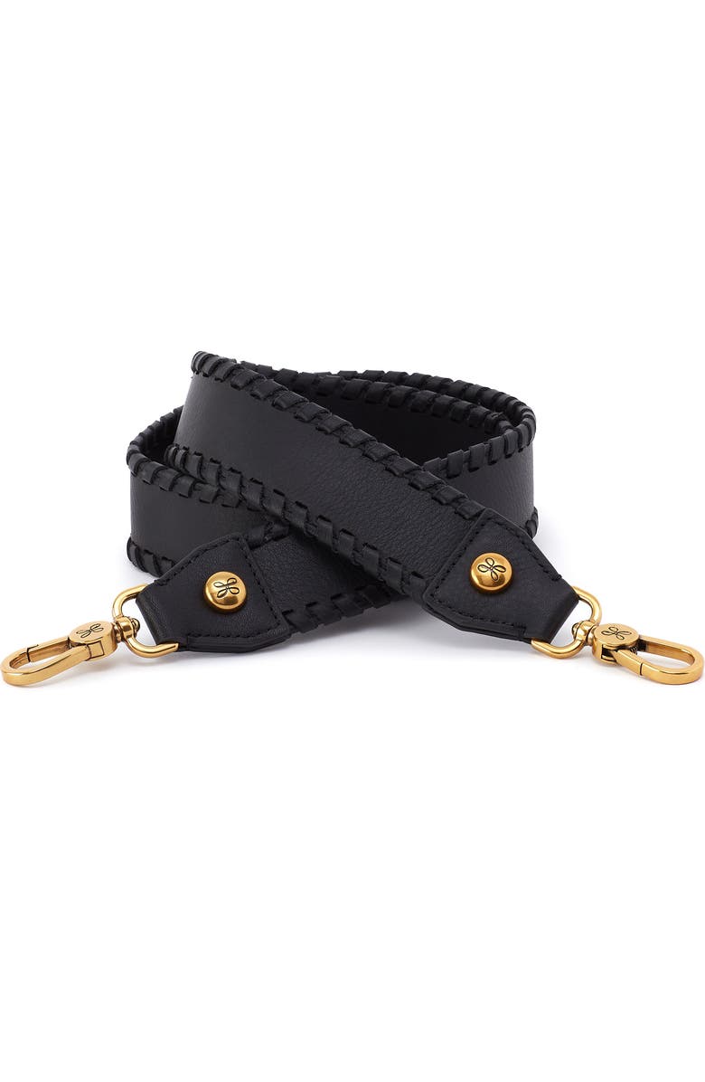 HOBO Leather Whipstitch Bag Strap, Main, color, Black