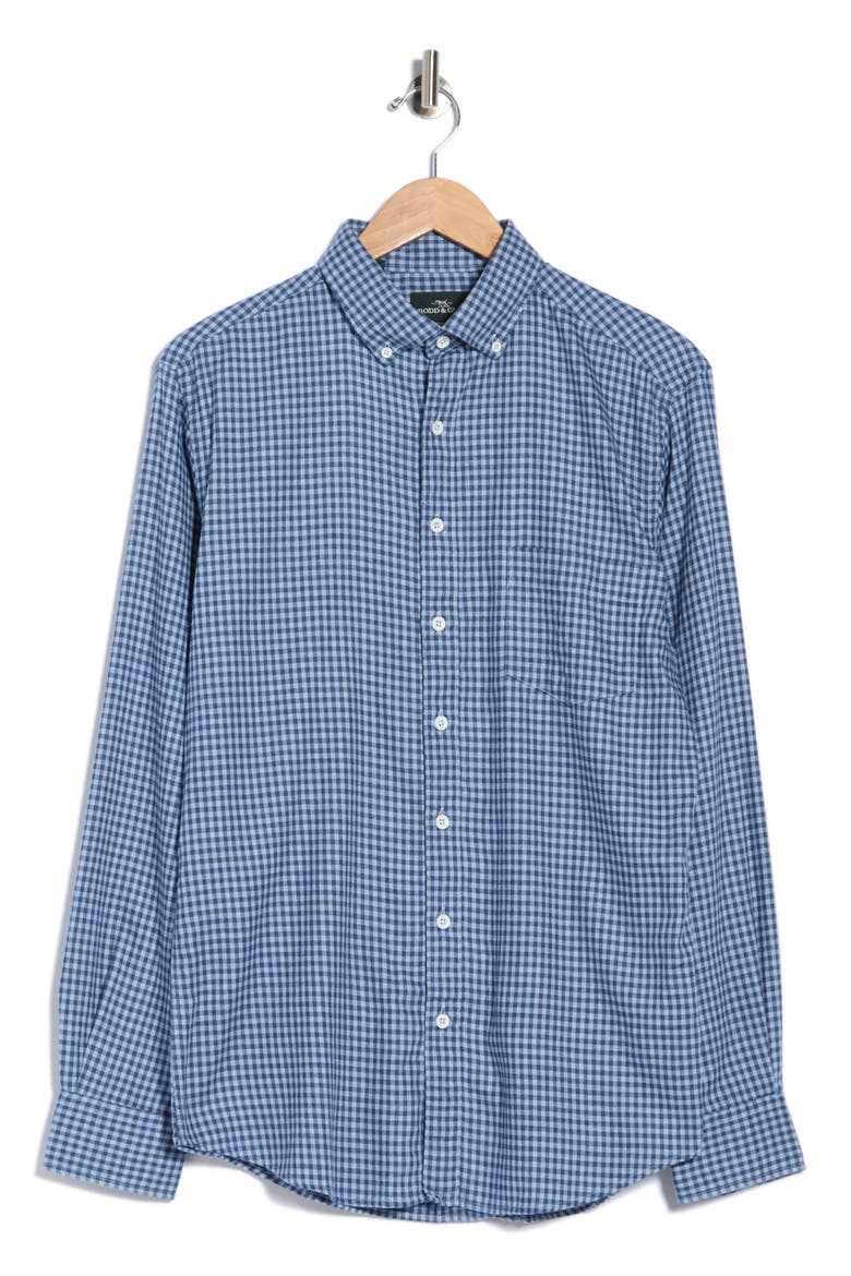 Check Twill Long Sleeve Button-Down Shirt, Alternate, color, INDIGO