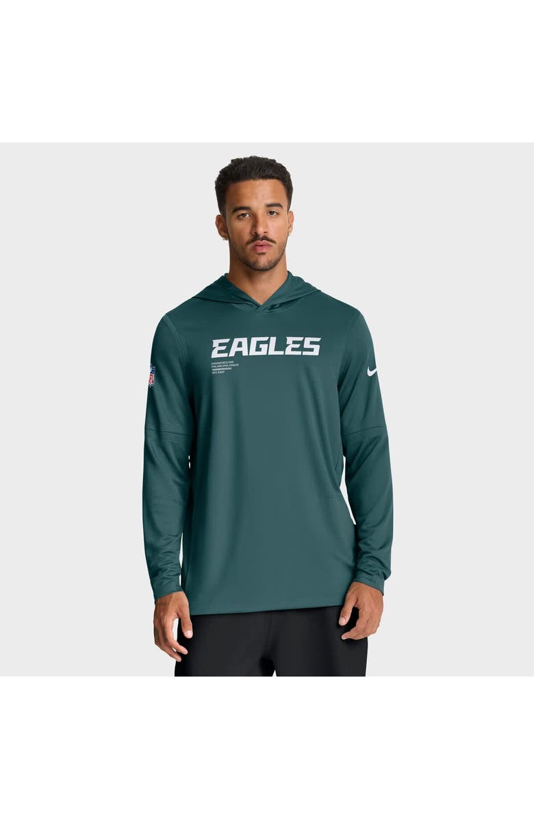 Nike Men's Nike Midnight Green Philadelphia Eagles Big & Tall Sideline Performance Long Sleeve Hoodie T-Shirt, Main, color, Green