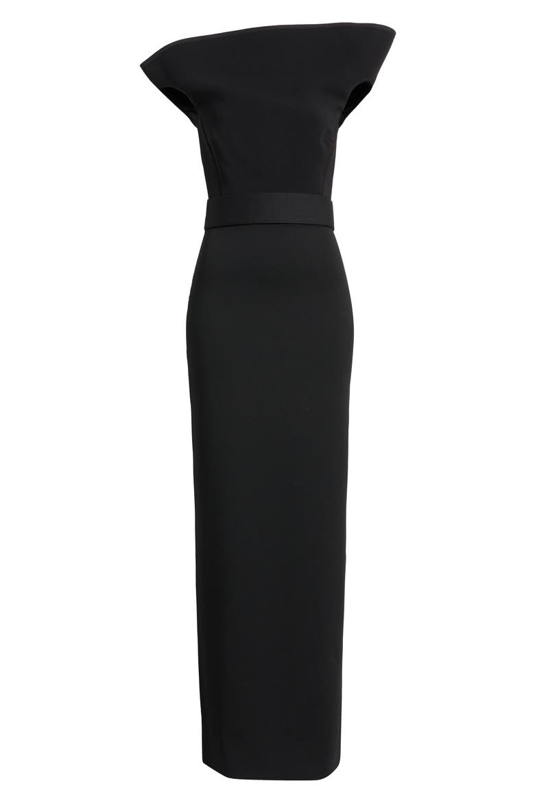 Faro Crepe Column Gown, Alternate, color, BLACK