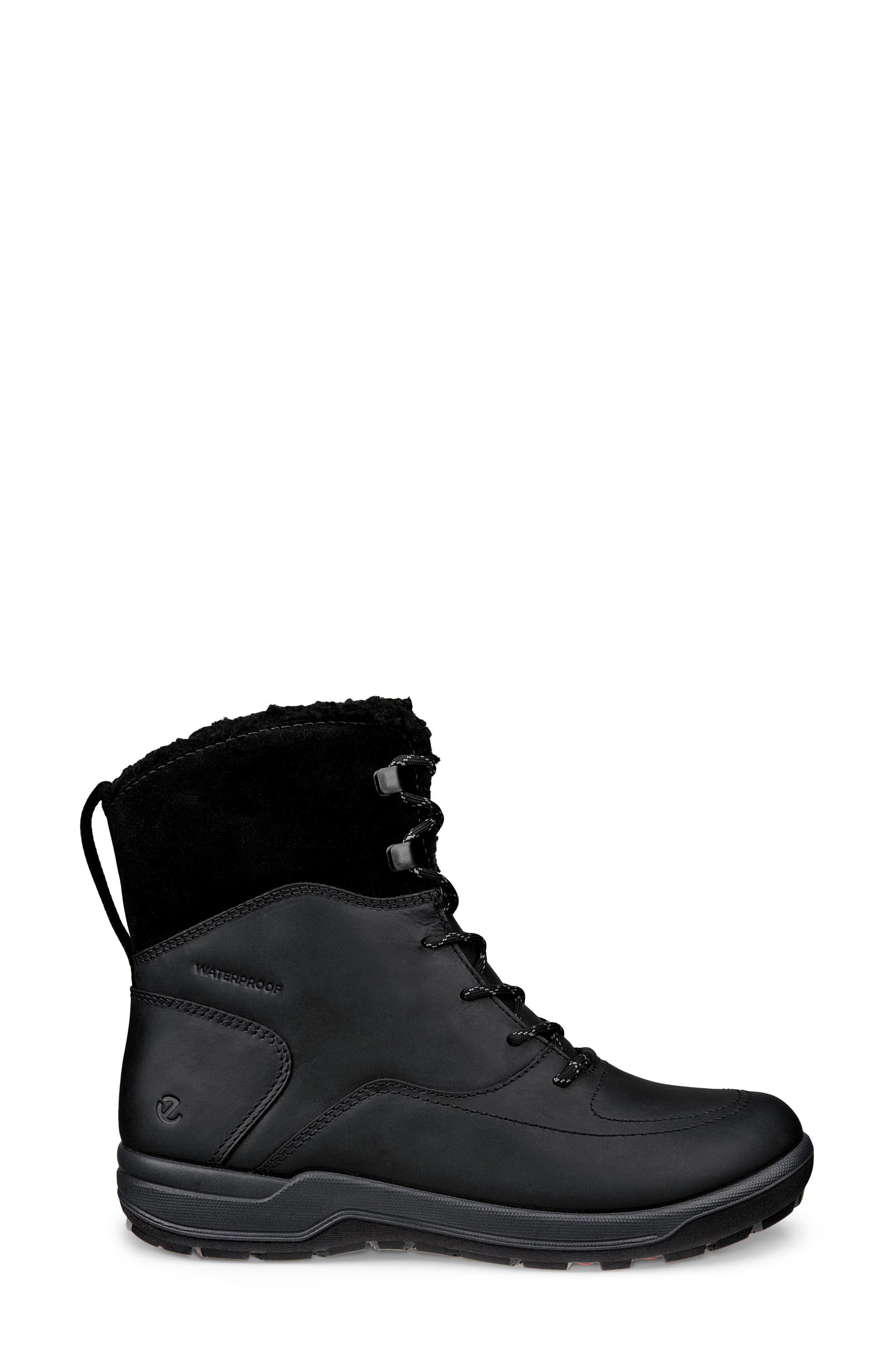 ECCO Trace Lite Waterproof Faux Shearling Lined Hiking Boot, Alternate, color, Black/ Black
