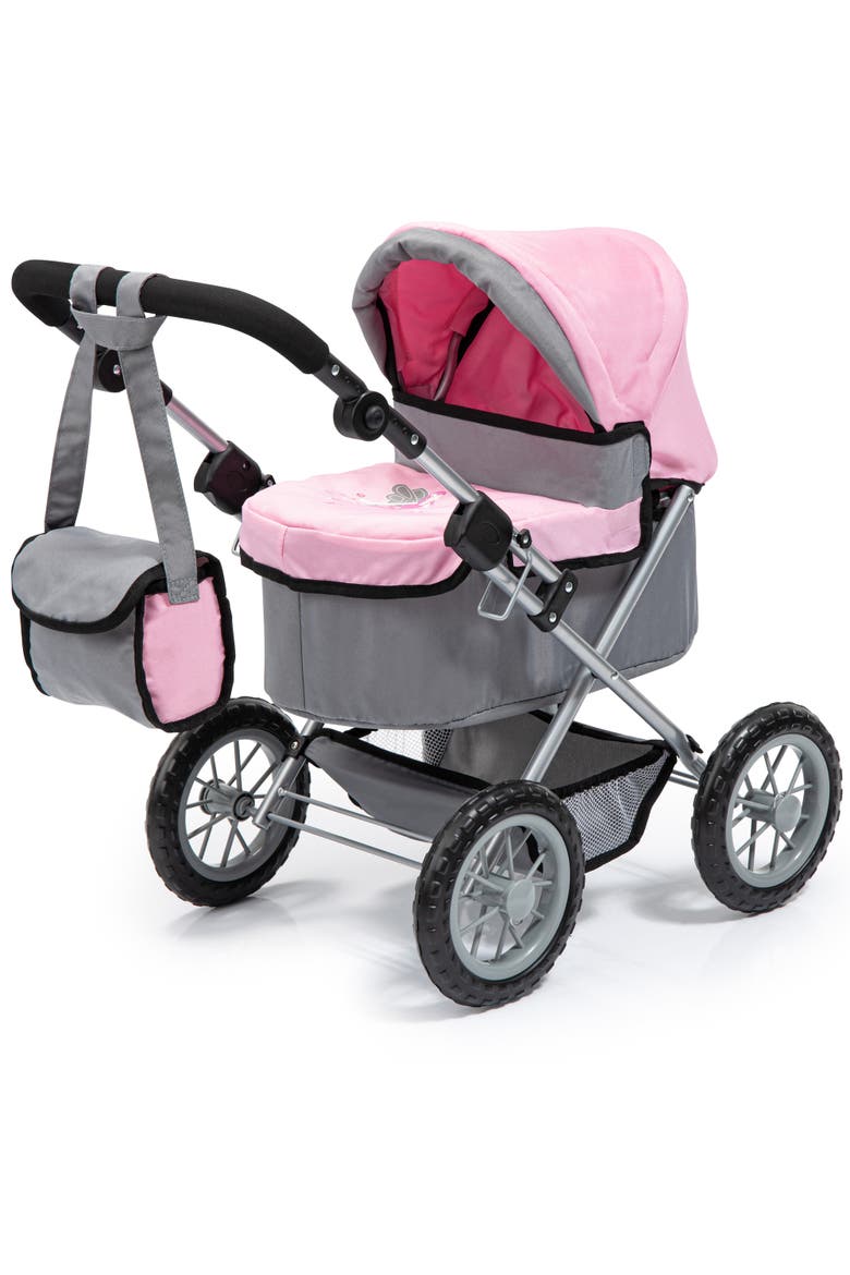 Trendy Pram Stroller For Toy Baby Dolls Grey/Pink, Main, color, Multicolored