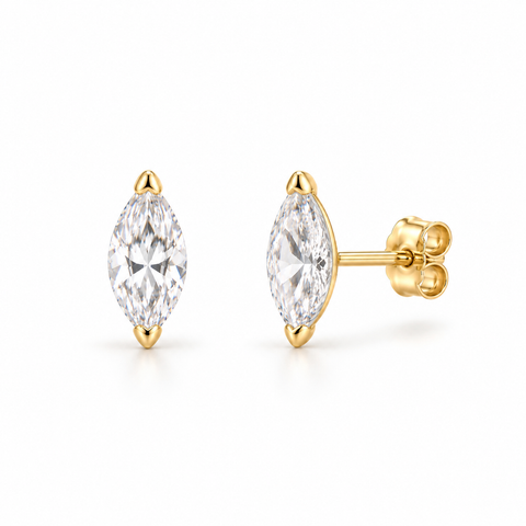 14K Gold Marquise Cut Dainty Studs