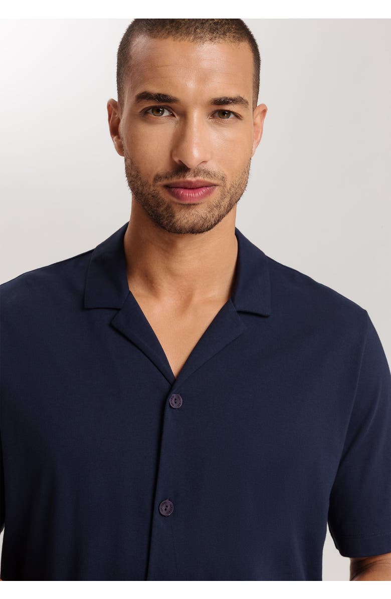 Hanro Night And Day Notch Collar Button Front Cotton Shirt, Alternate, color, Deep Navy