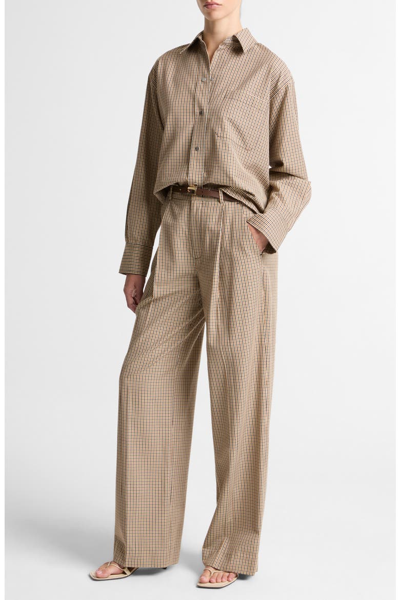 Camille Mid Rise Wide Leg Trousers, Alternate, color, LIGHT WHEATSTONE CHECK