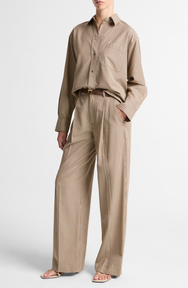 Vince Camille Check Wide Leg Pants, Alternate, color, Light Wheatstone Check