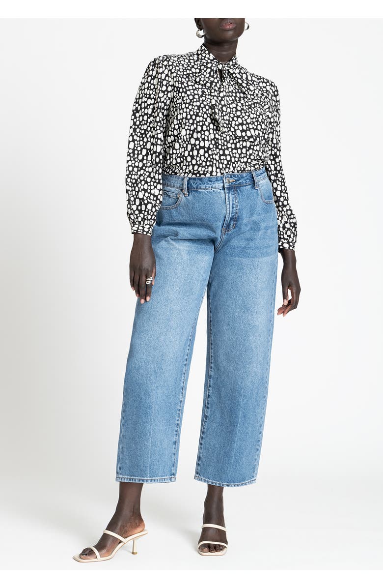 ELOQUII Printed Tie Neck Blouse, Alternate, color, Soft White Ground