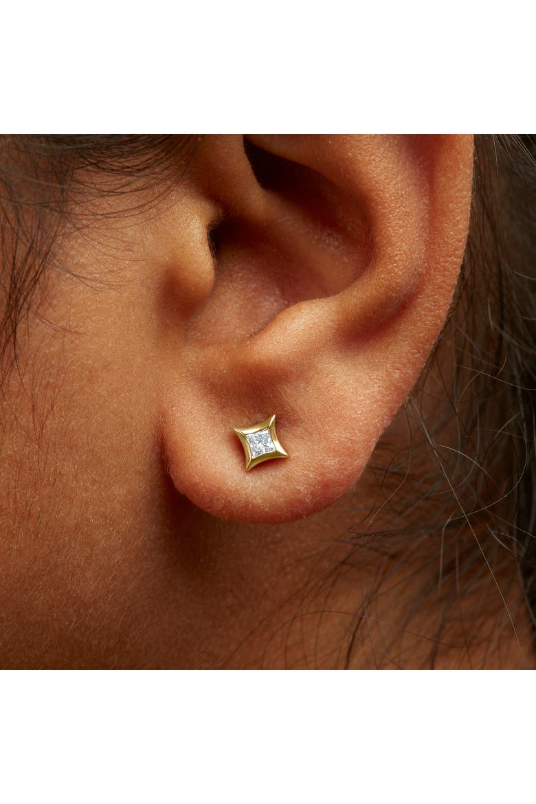 10K Gold 1/5 Cttw Invisible Set Princess-Cut Diamond Stud Earrings, Alternate, color, Yellow